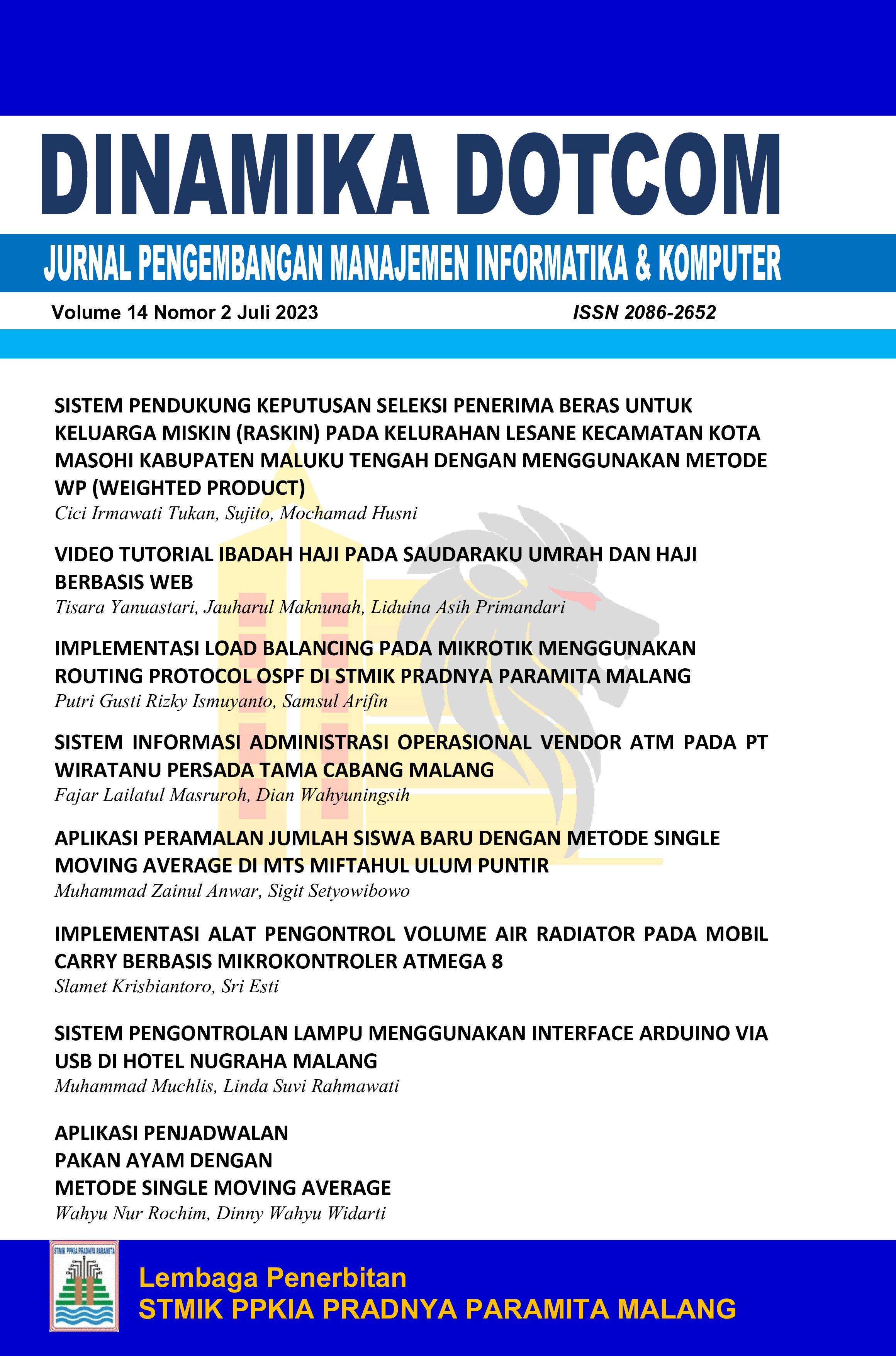 					View DINAMIKA DOTCOM Vol.14 No.2  Tahun 2023
				