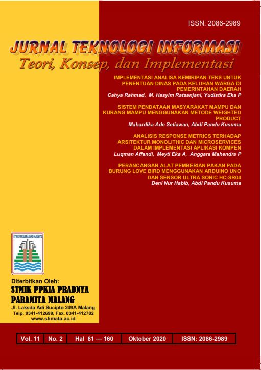 					Lihat Vol 11 No 2 (2020): JURNAL TEKNOLOGI INFORMASI: Teori, Konsep dan Implementasi Vol 11 No 2 Tahun 2020
				