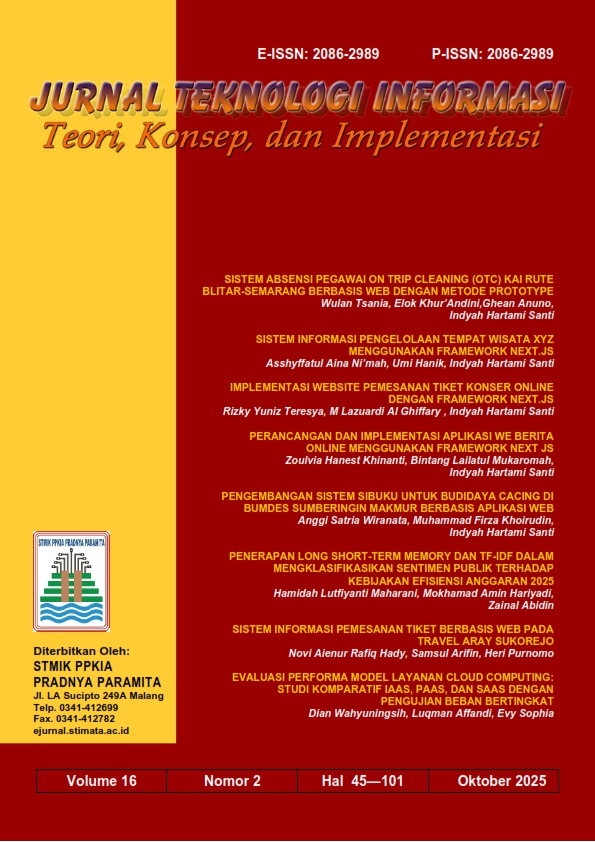 					View Vol. 16 No. 2 (2025): JURNAL TEKNOLOGI INFORMASI: Teori, Konsep dan Implementasi Vol 16 No 2 Tahun 2025.
				