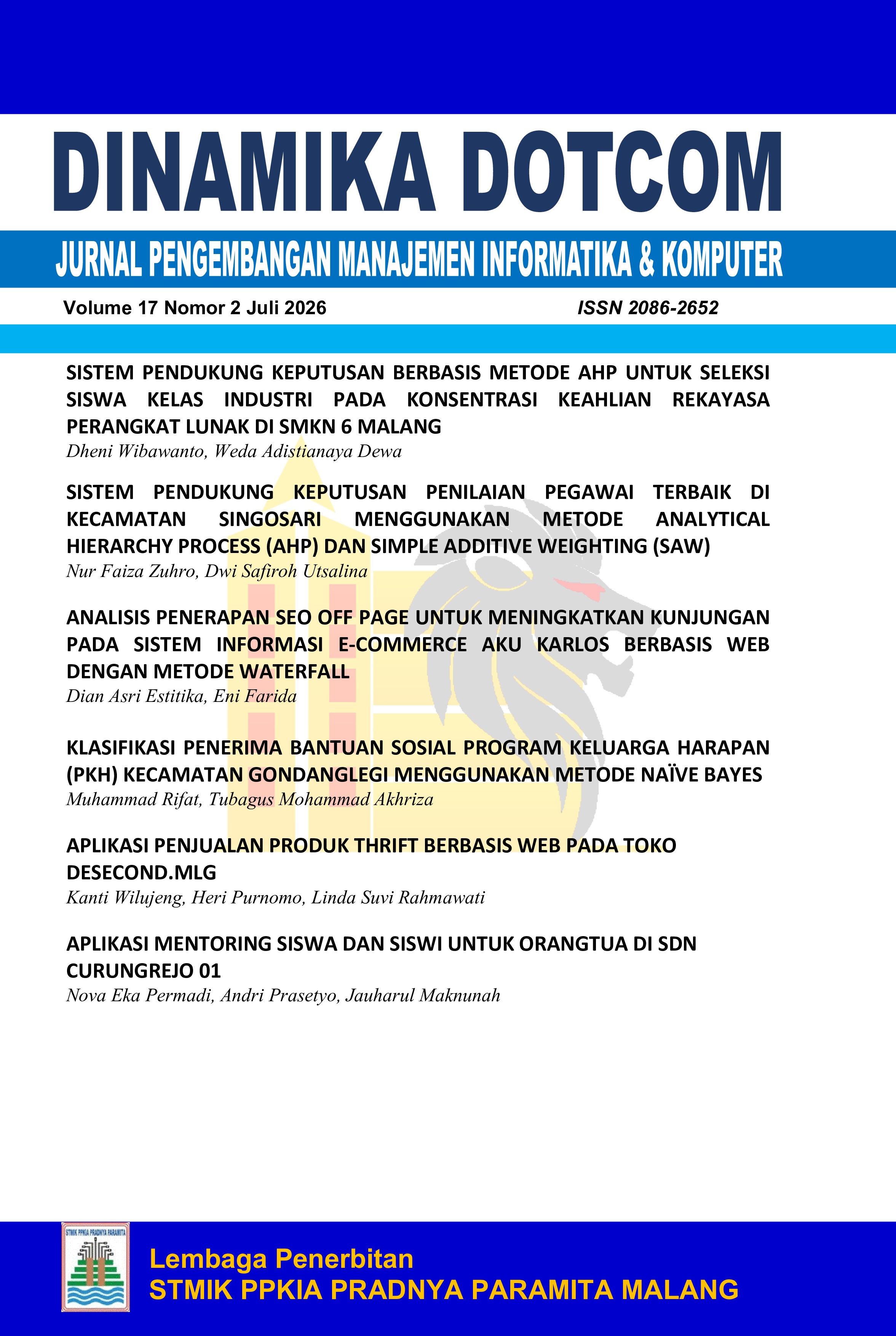 					View Vol. 17 No. 2 (2026): DINAMIKA DOTCOM Vol.17 No.2 Tahun 2026
				